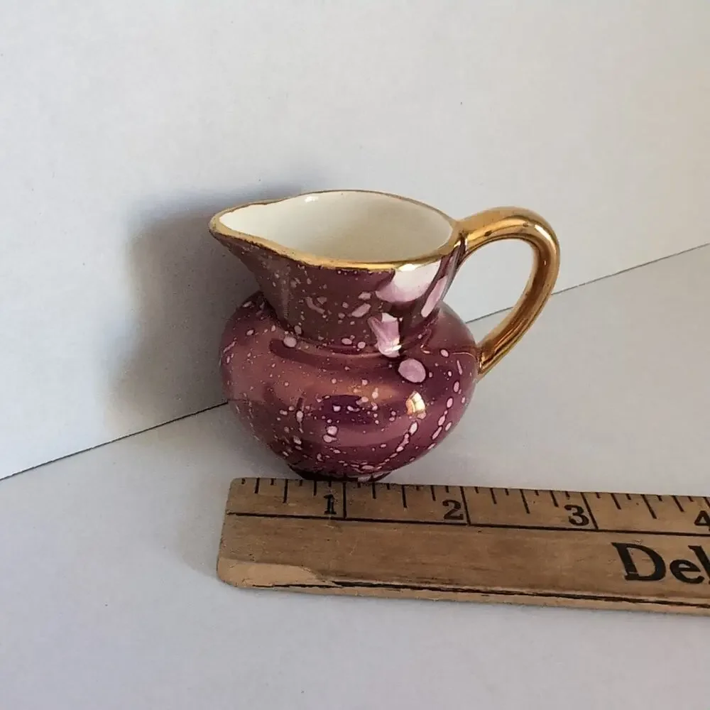 Grays Pottery Mini Pitcher Creamer Stoke On Trent England Purple Gold Lusterware
